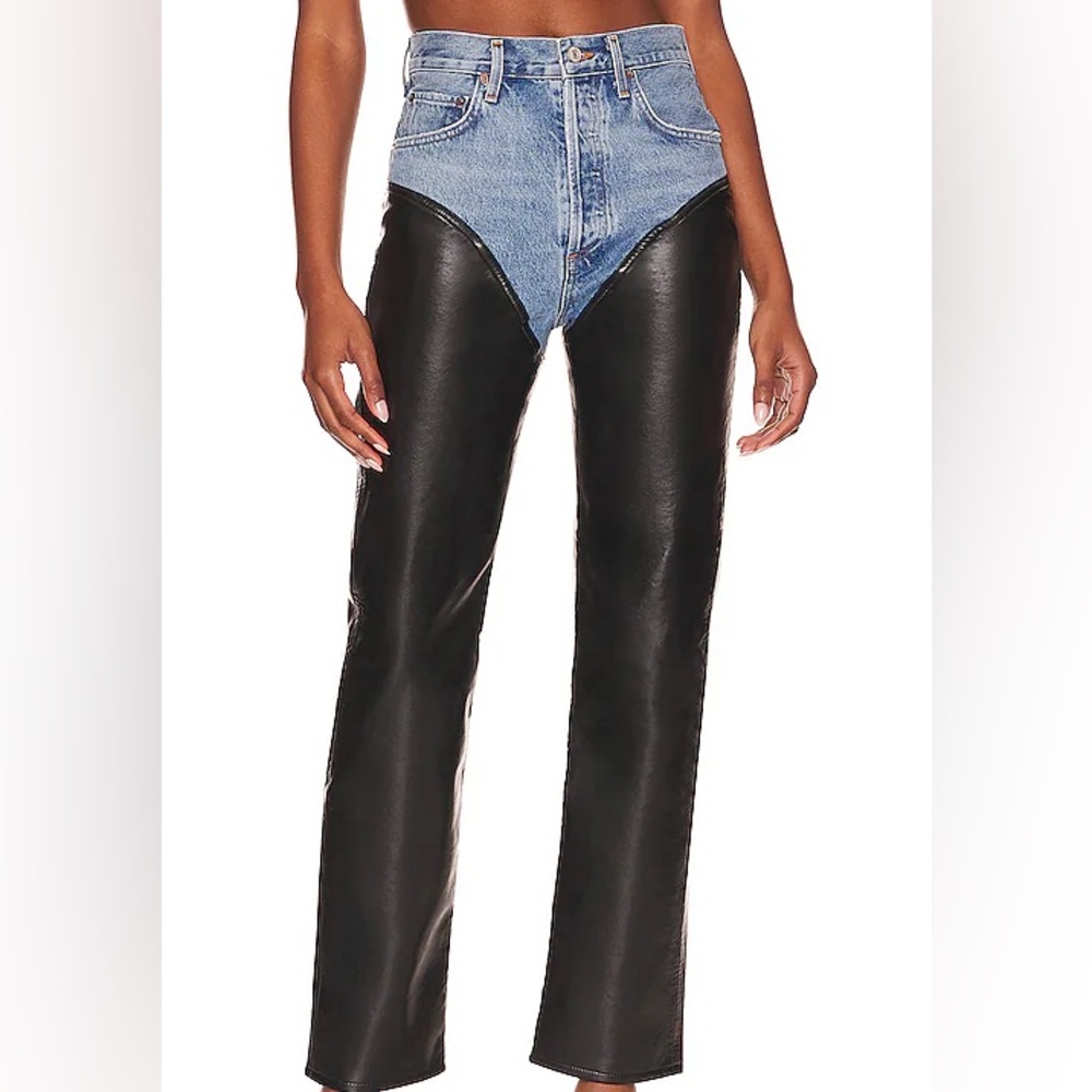 AGLODE leather and denim jean